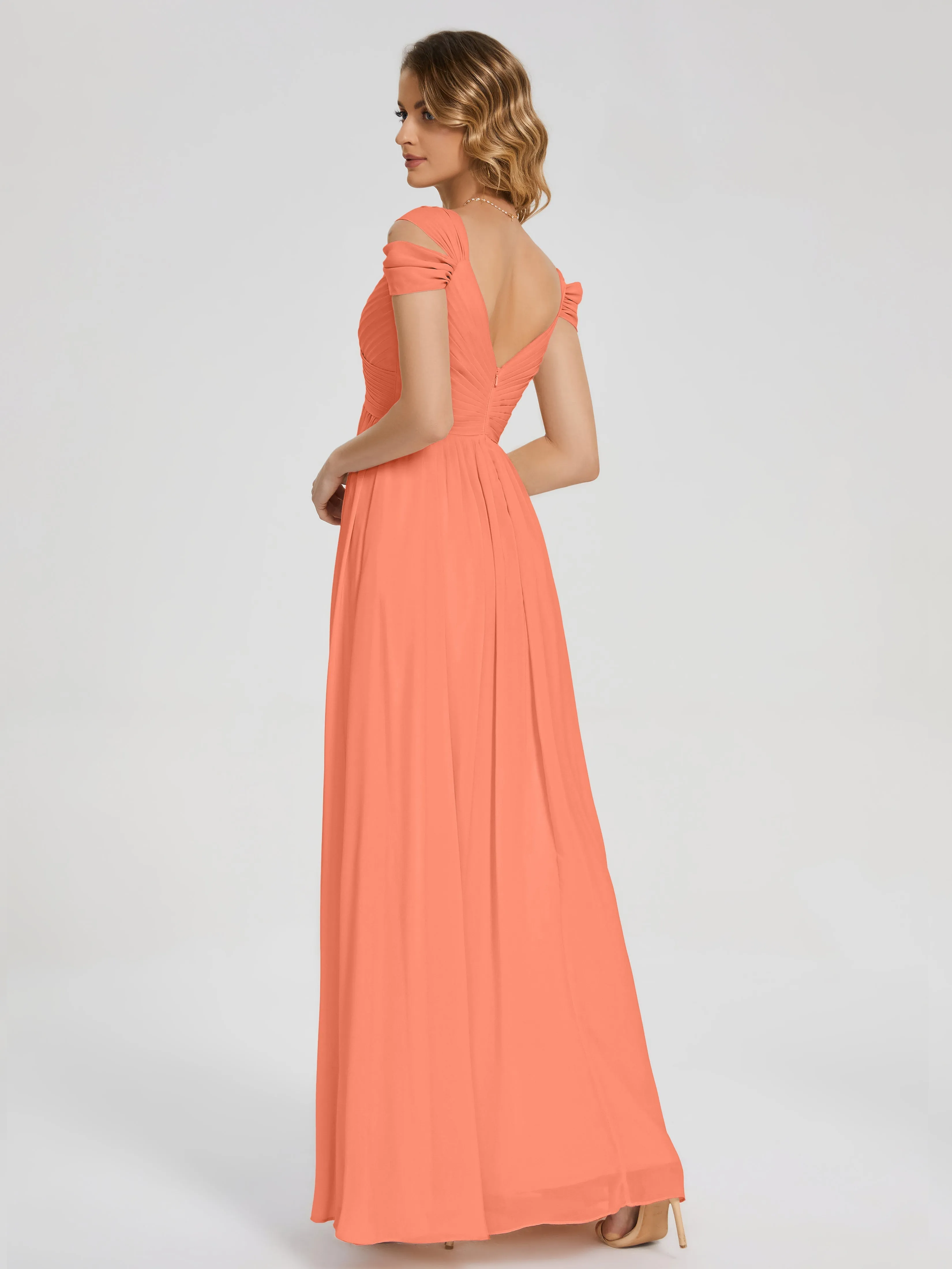 Sunset Orange Bridesmaids Dresses Charlee Flowy Split Chiffon Bridesmaid Dresses