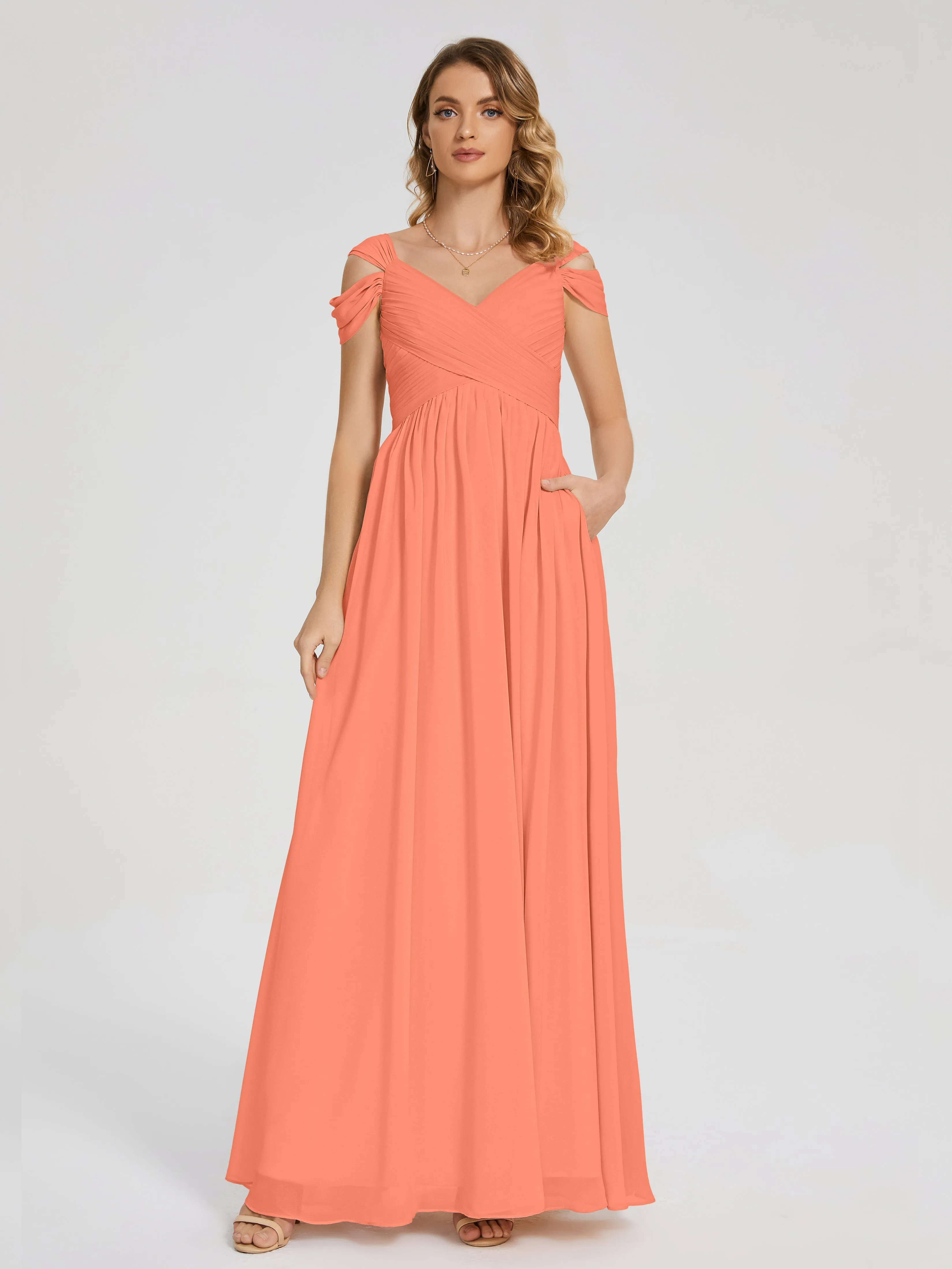 Sunset Orange Bridesmaids Dresses Charlee Flowy Split Chiffon Bridesmaid Dresses