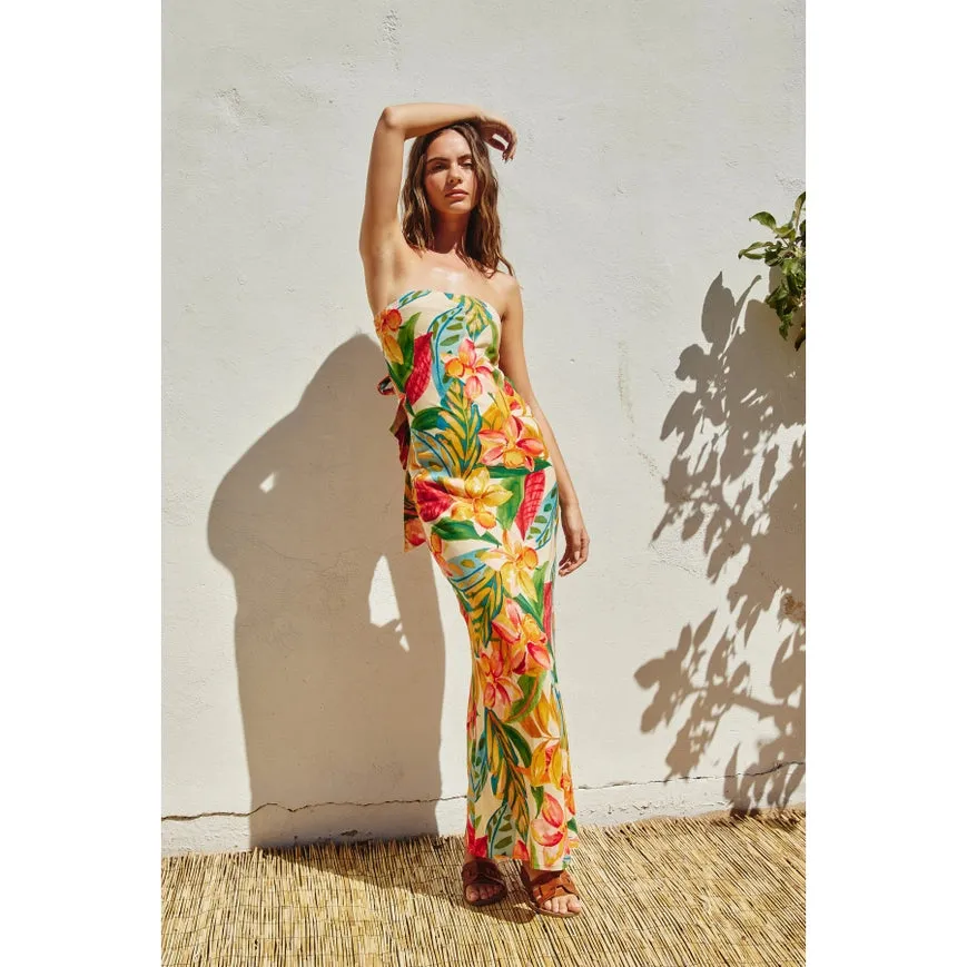 Super Bloom Strapless Tie Back Maxi Dress