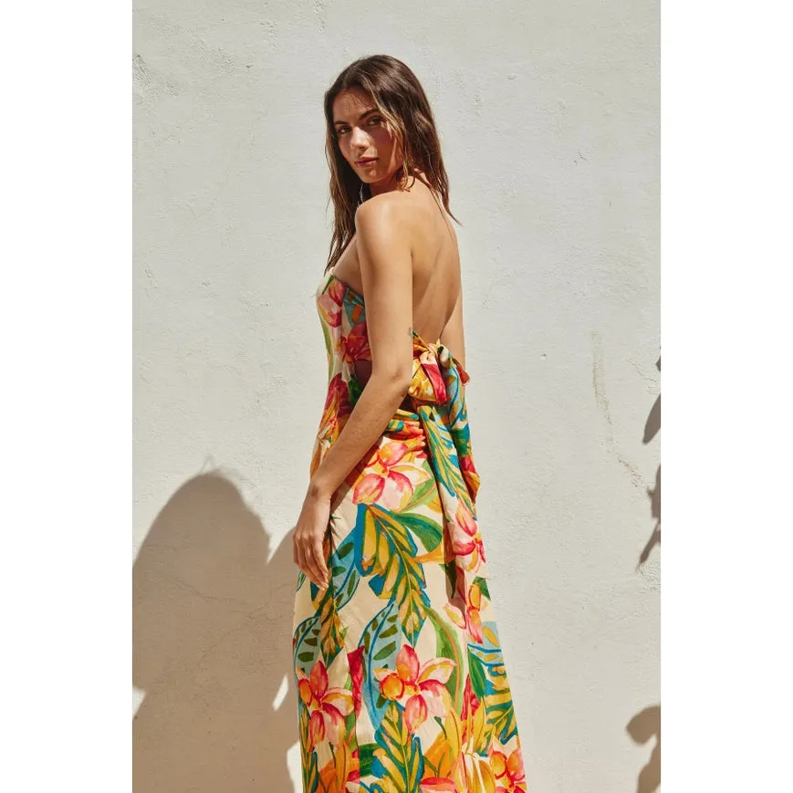 Super Bloom Strapless Tie Back Maxi Dress