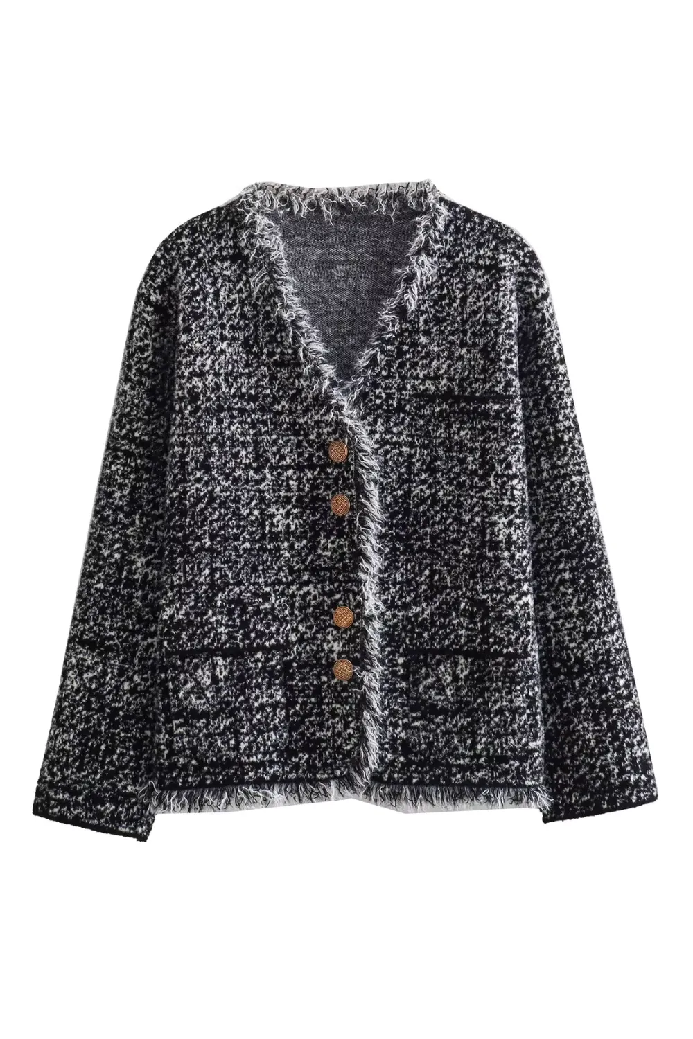 'Tianna' V-Neck Fringed Knitted Jacket