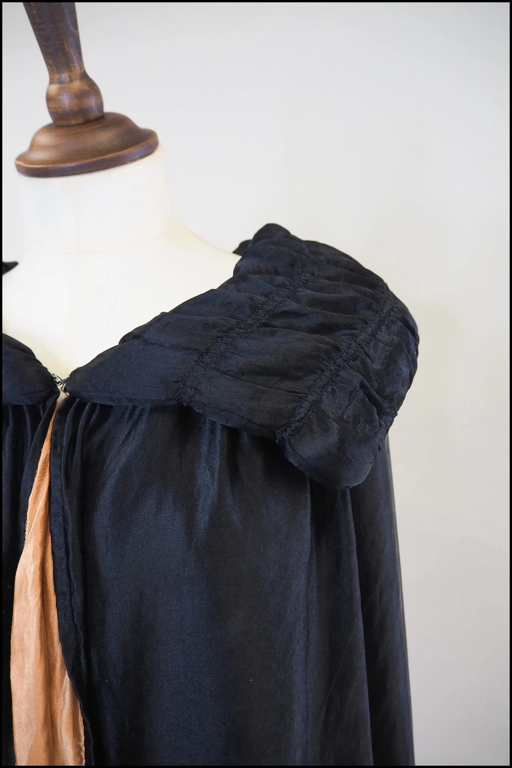 Vintage 1920s Black Silk Fringed Opera Cape