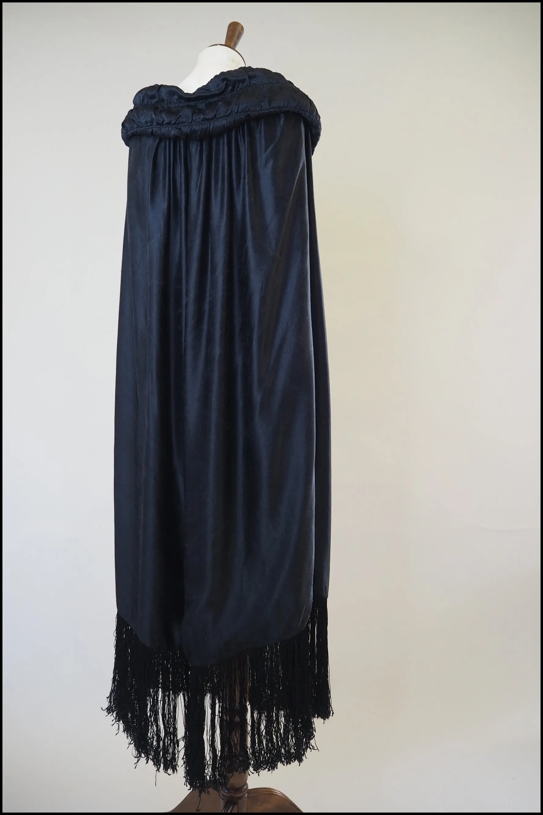 Vintage 1920s Black Silk Fringed Opera Cape