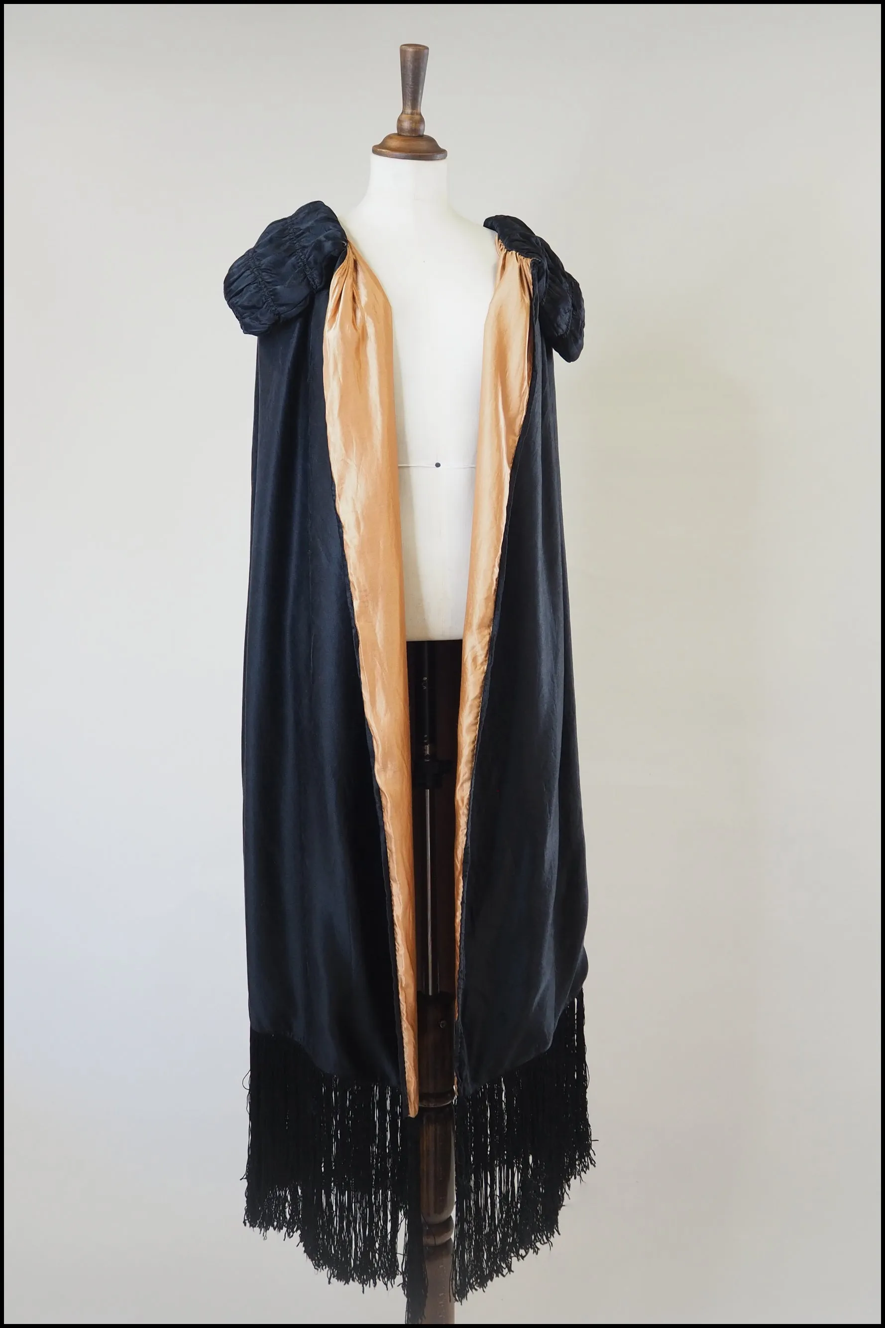 Vintage 1920s Black Silk Fringed Opera Cape