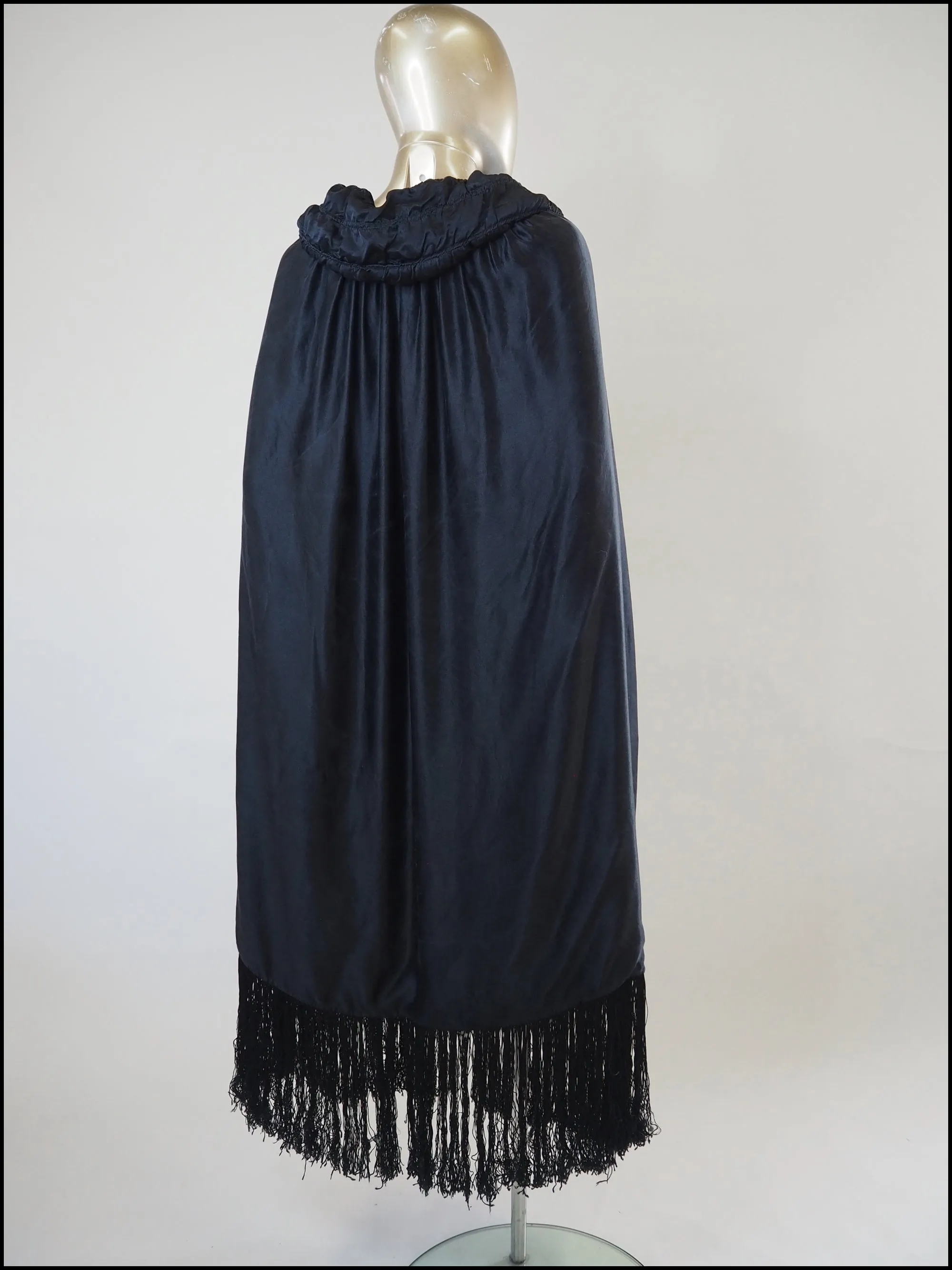 Vintage 1920s Black Silk Fringed Opera Cape