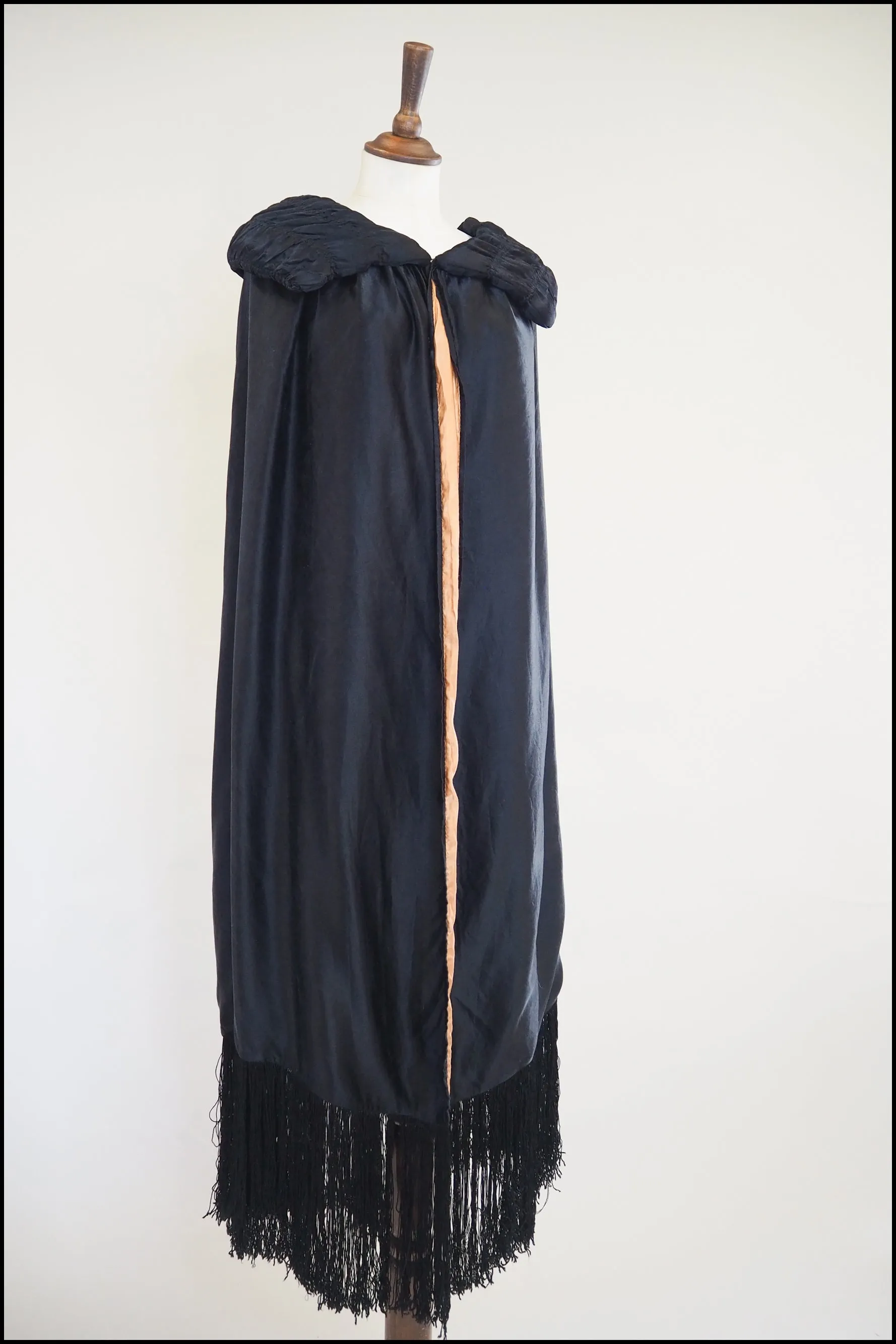 Vintage 1920s Black Silk Fringed Opera Cape