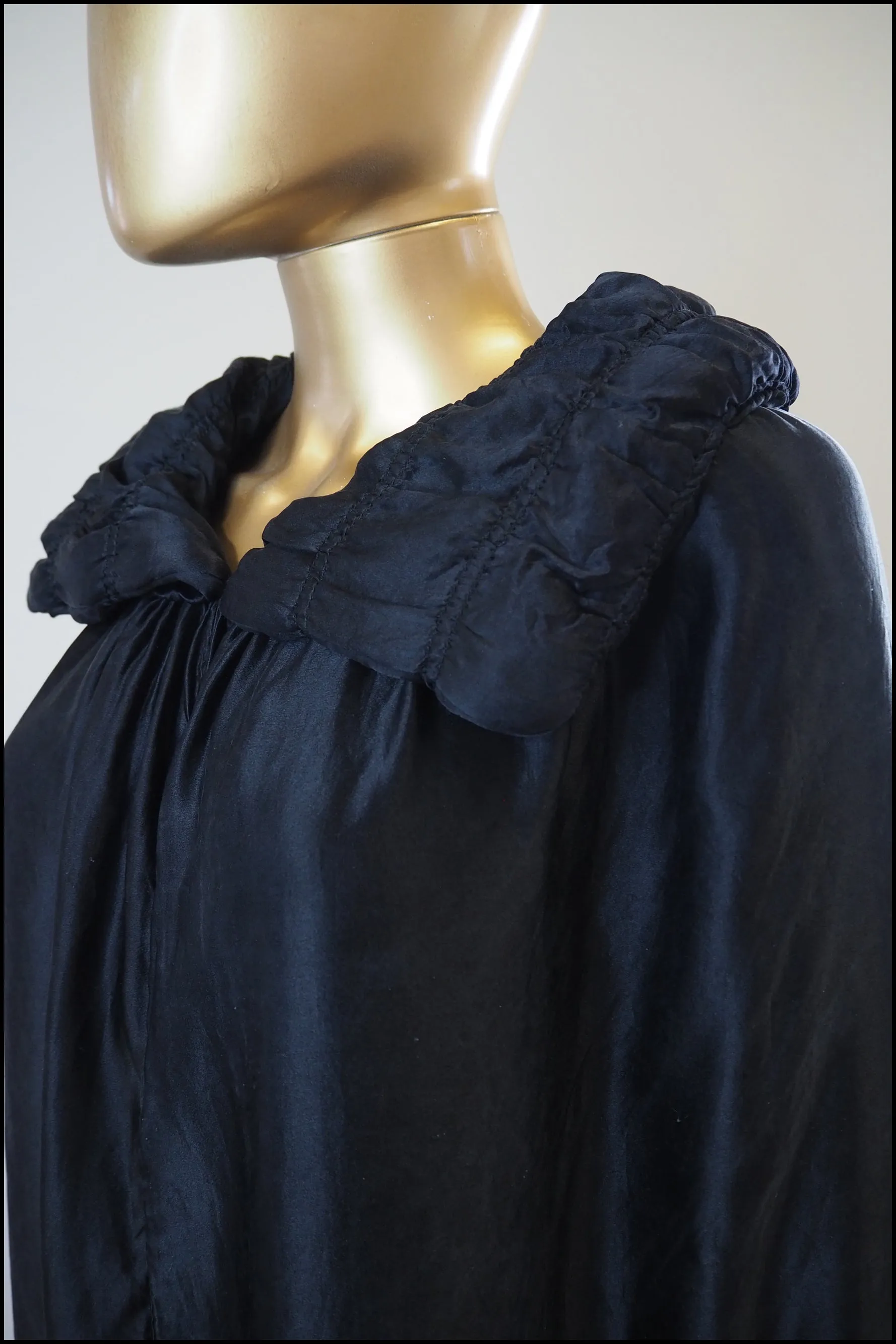 Vintage 1920s Black Silk Fringed Opera Cape