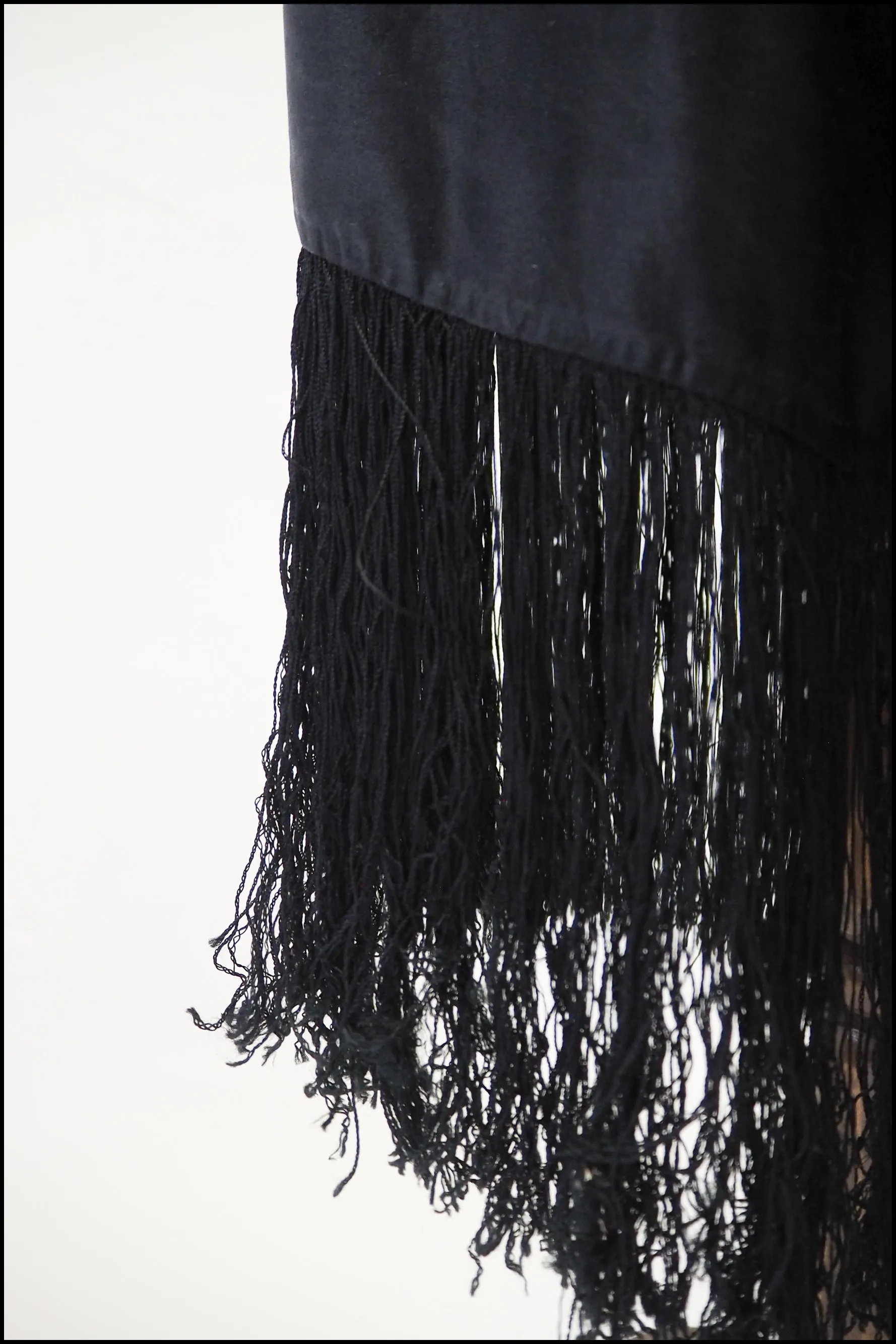 Vintage 1920s Black Silk Fringed Opera Cape