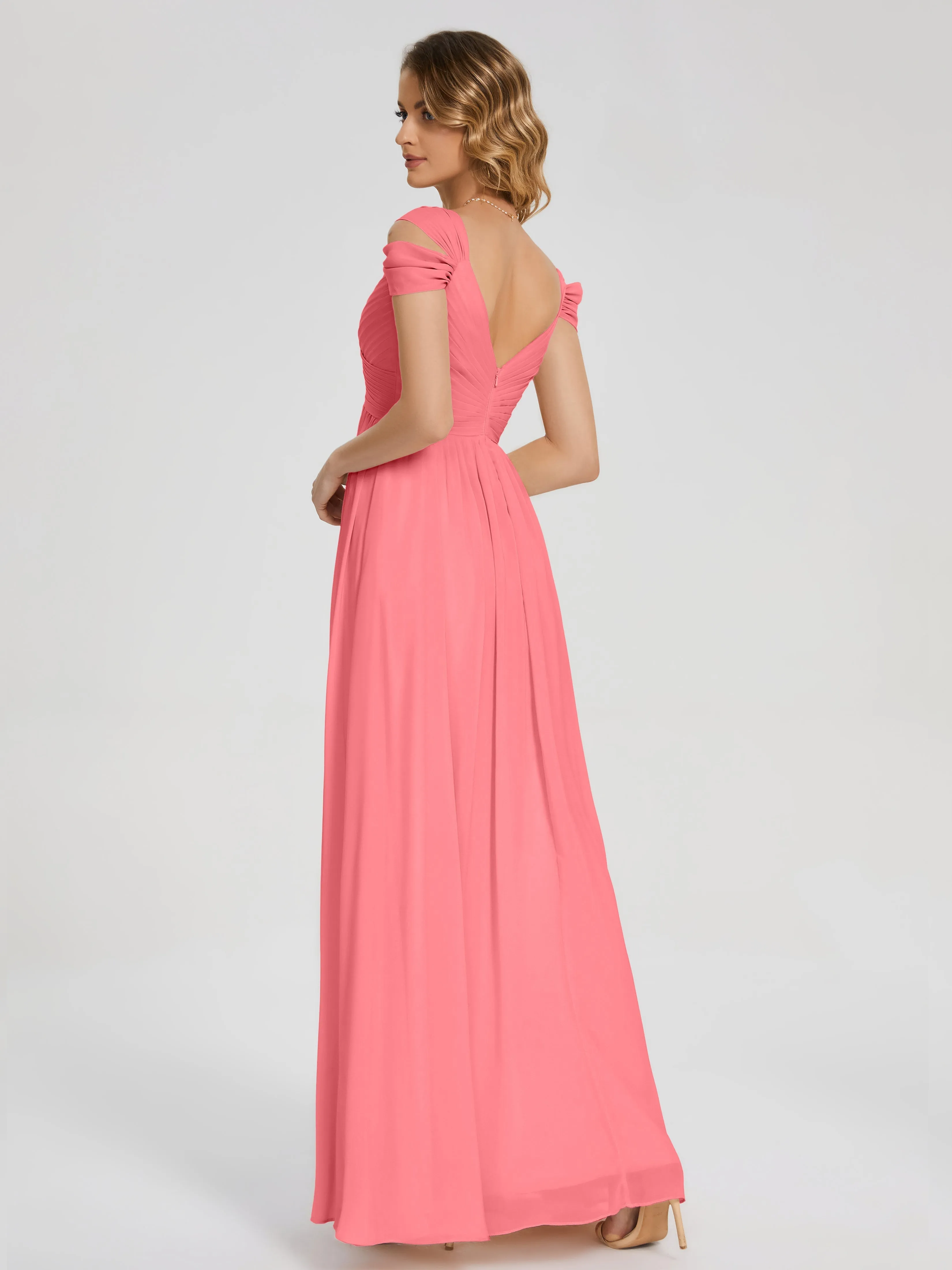 Watermelon Color Bridesmaid Dress Charlee Flowy Split Chiffon Bridesmaid Dresses