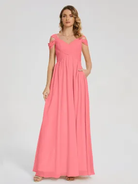 Watermelon Color Bridesmaid Dress Charlee Flowy Split Chiffon Bridesmaid Dresses