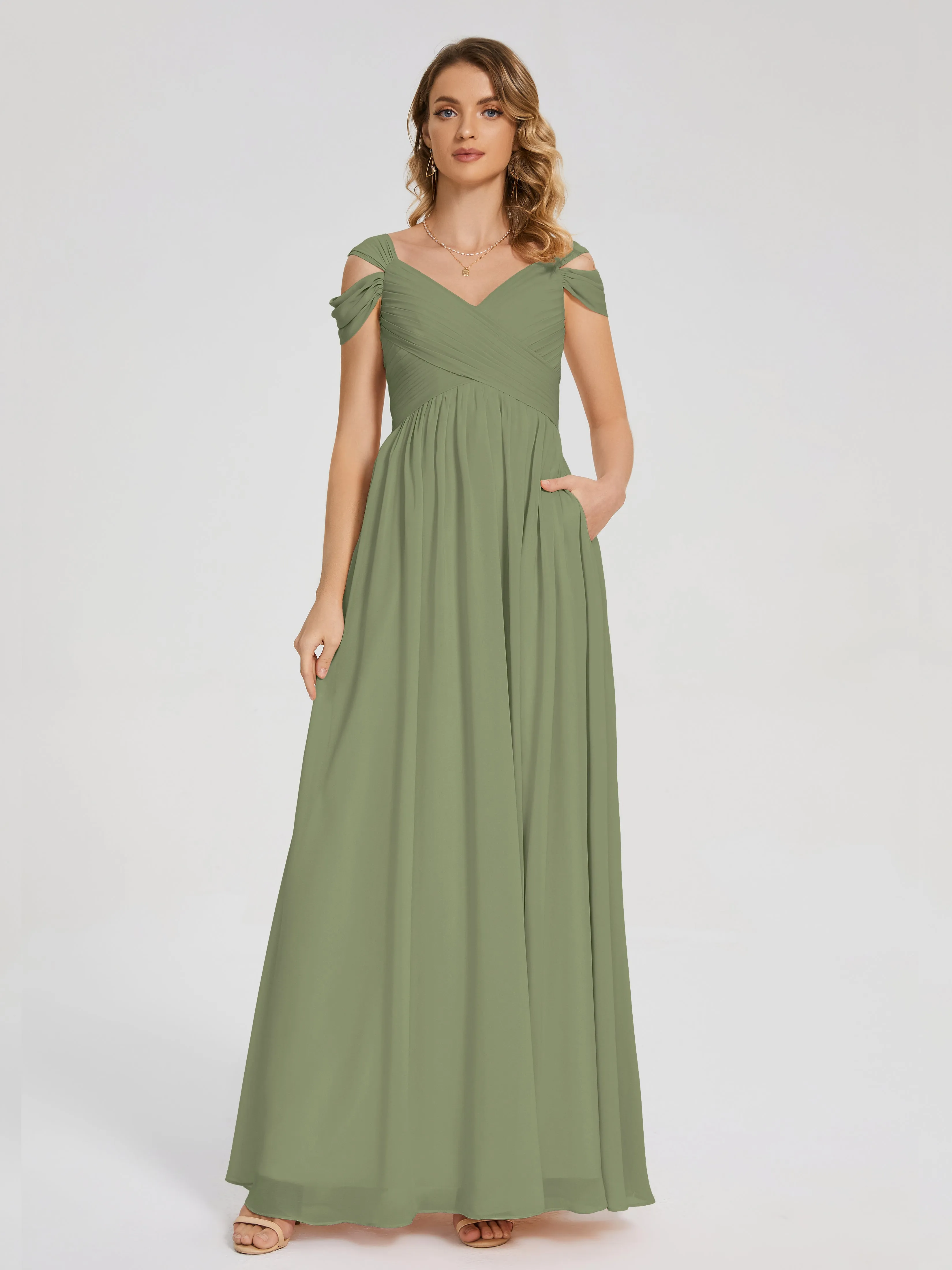 Wedding Olive Green Bridesmaid Dresses Charlee Flowy Split Chiffon Bridesmaid Dresses