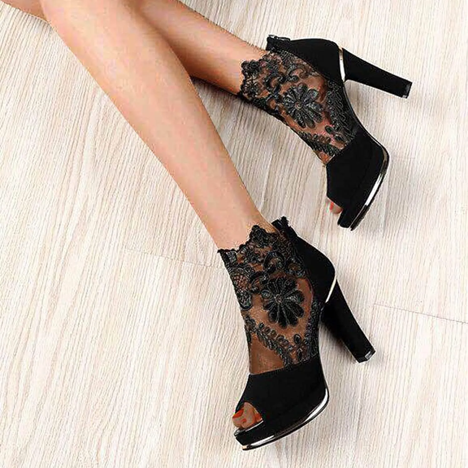 Women Peep Toe Ankle Bootie High Heels