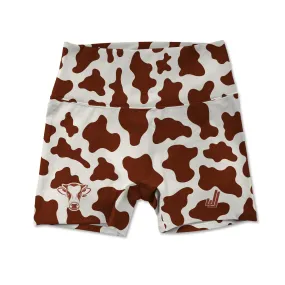 Women's Active Shorts - Brown Cow Print